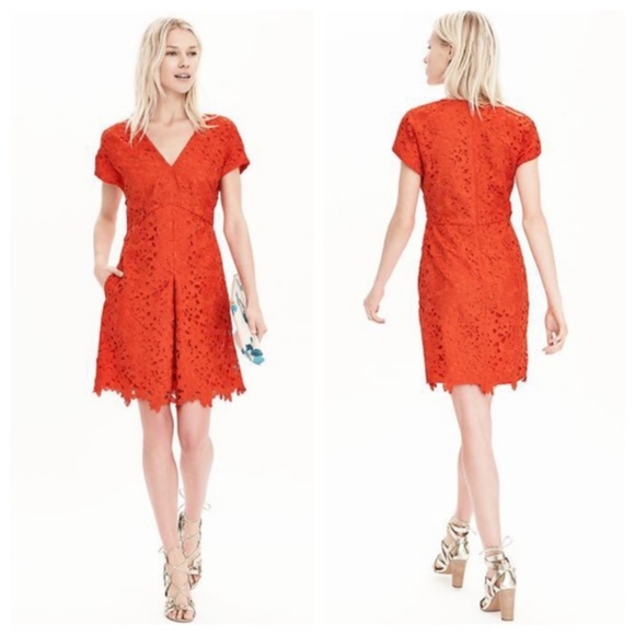 NWT BANANA REPUBLIC V-Neck Short Sleeve Lace Dress - Picture 7 of 7